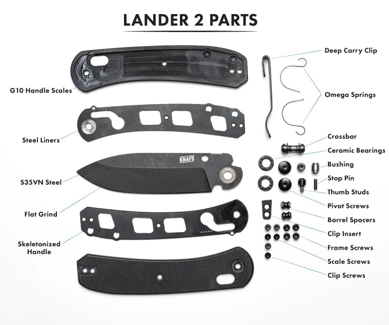 Lander 1 Pocket Knife - Black G10 - D2 – Knafs